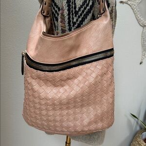 Madison West Large Faux Leather Basket Weave Shoulder Tote Bag